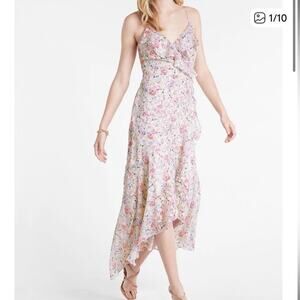 NWT Express Women's Large Floral Ruffle High-Low Wrap Maxi Dress Cottagecore